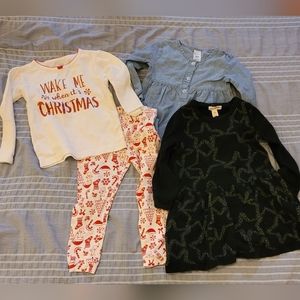 Carter's Girls 18M Clothes Lot Long Sleeve Shirt, Knit Dress, Christmas Pajama